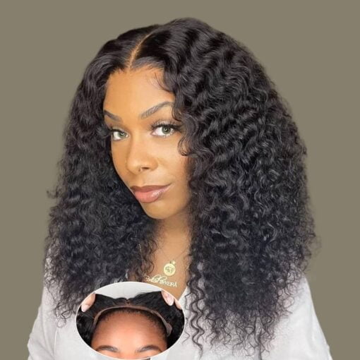 Wear And Go Glueless Wigs Human Hair Pre Plucked Pre Cut Lace 4X4 Closure Human Hair Curly Lace Front Wig For Women Black Women Beginners (16Inch) MI1605922