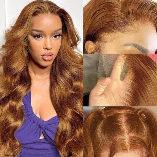 Wear & Go Glueless Wig Light Brownbody Wave Lace Front Wigs Human Hair 180% Density Pre Plucked With Baby Hair 13X4 Hd Transparent Ginger Brown Body MI1611815