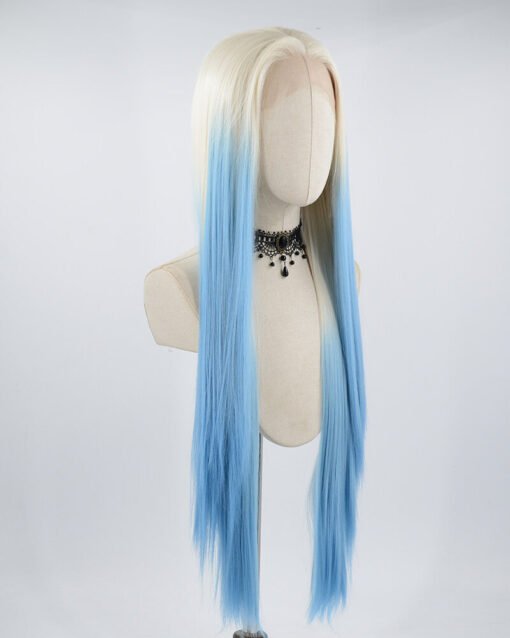 White Blonde Ombre Blue Long Straight Synthetic Lace Front Wig Ww506 MI1610312