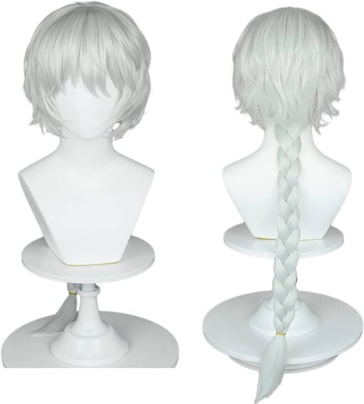 White Braided Wig Men Male Anime Layered Fluffy Long Costume Wig With Braids Bangs Heat Resistant Halloween Party Wig + Wig Cap (White) MI1610767