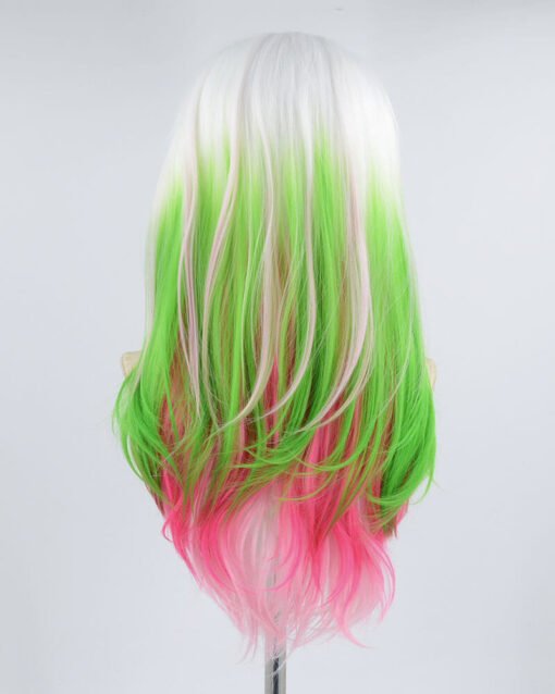 White Ombre Pink Green Synthetic Lace Front Wig Ww434 MI1610558