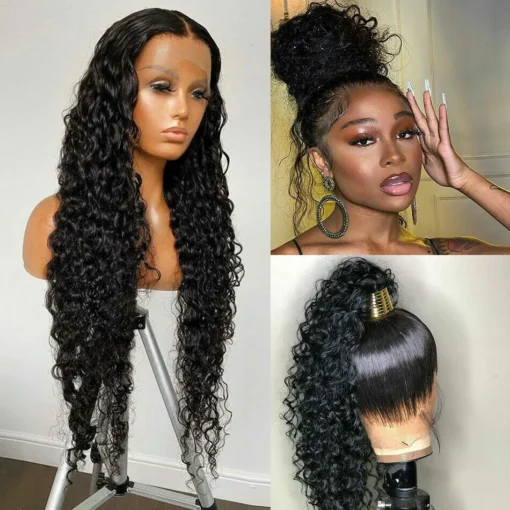 Wig 30 Inch Lace Front Human Hair Wig Deep Curly Glueless MI1606429