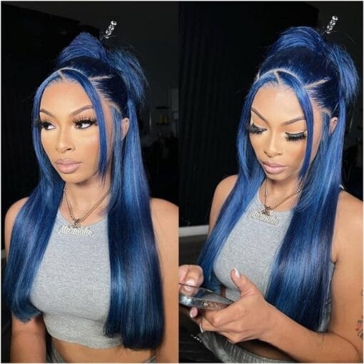 Wig Blue Wig Straight 13X4 Lace Front Wig 8 26" Brazilian Colored Human Hair Wigs For Women Women Pre Plucked Transparent Lace Frontal Wigs Grey Wigs For Women MI1611449