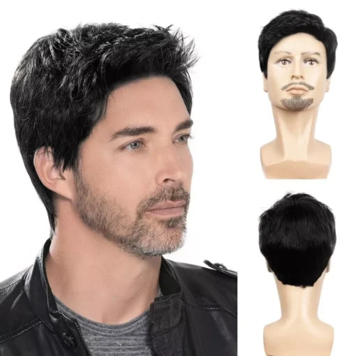 Wig Short Black Male Straight Synthetic Wig Men Hair Fleeciness Realistic Wigs MI1603259