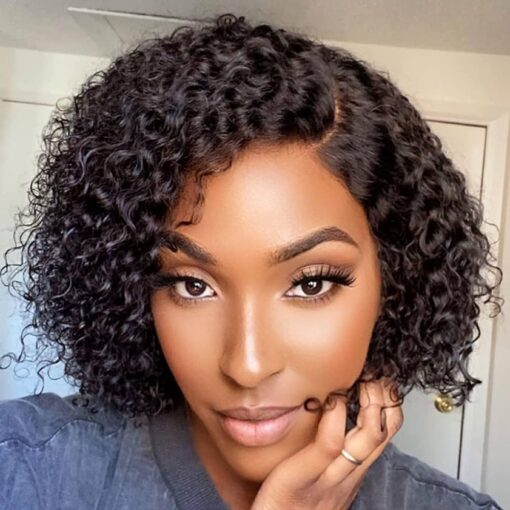 Wiger Lace Front Human Hair Wigs Kinky Curly Glueless Curly Bob Wig Black Pixie Curly Hair Hd Lace Water Wave Wig 10 Inch Side Part Brazilian Virgin MI1602542