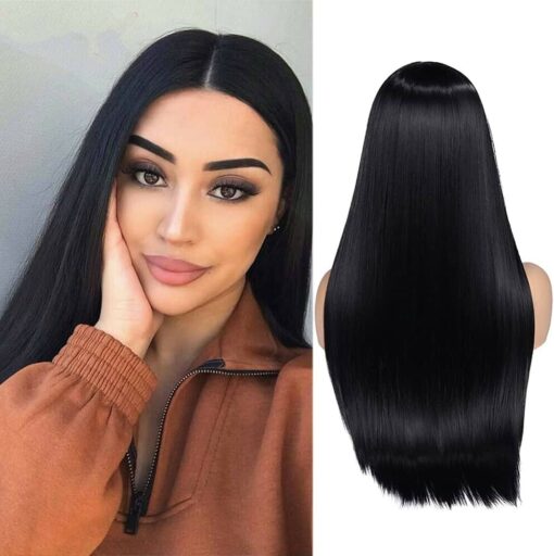 Wiger Long Black Wigs Straight Black Hair Dye Wig For Women Women Middle Part Synthetic Heat Resistant Natural Hair For Women Party Or Halloween Costume Full MI1604001