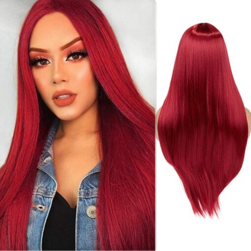 Wiger Red Wigs For Women Women Long Straight Red Hair Wig Middle MI1611167