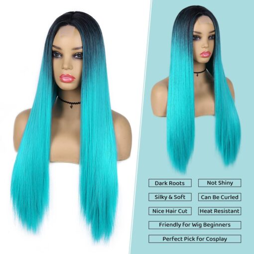 Wiger Straight Bluish Green Wig For Women Women Ombre Teal Blue MI1610540