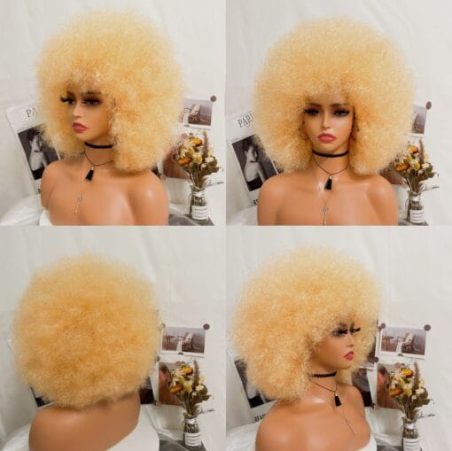 Wigera Synthetic Afro Wigs Jumbo Blonde 613 Natural Looking Premium Curly Cosplay Halloween Disco Party Hair For Women Woman MI1606459