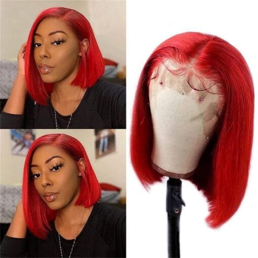 Wiggins Hair Red Bob Wig Human Hair Straight Lace Front Wigs Human Hair Red Bob Wig Human Hair 13X1 T Part Middle Part Straight Red Wigs For Women Black MI1607358