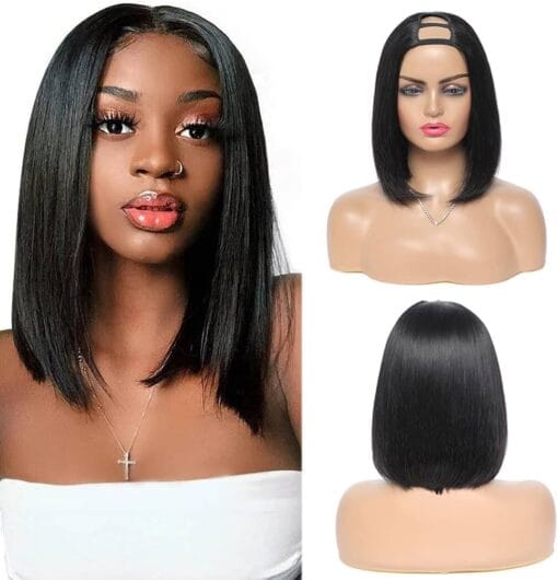 Wiggins U Part Human Hair Wig U Part Bob Wig Human Hair Short Straight U Part Bob Wig Human Hair Wigs For Women Black Women Clip In U Part Bob Wig Human MI1607344