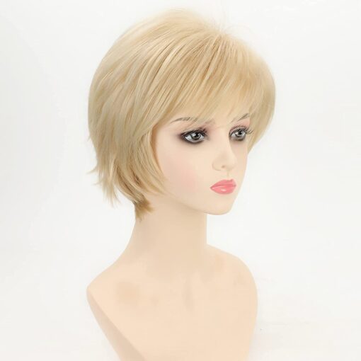 Wigs For Women White Women Short Blonde Wigs With Bangs Layered MI1603953