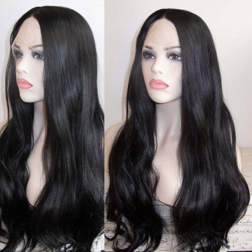 Women Black Lace Front Long Wavy Hair Thick Middle Part Wig MI1610917