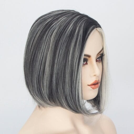 Women Black White Salt And Pepper Short Bob Straight Wig MI1611418