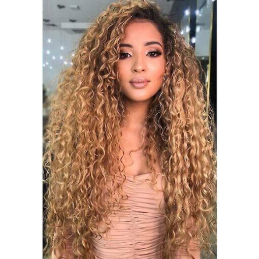 Women Brazilian Real Natural Blonde Hair Long Curly Wigs MI1602490