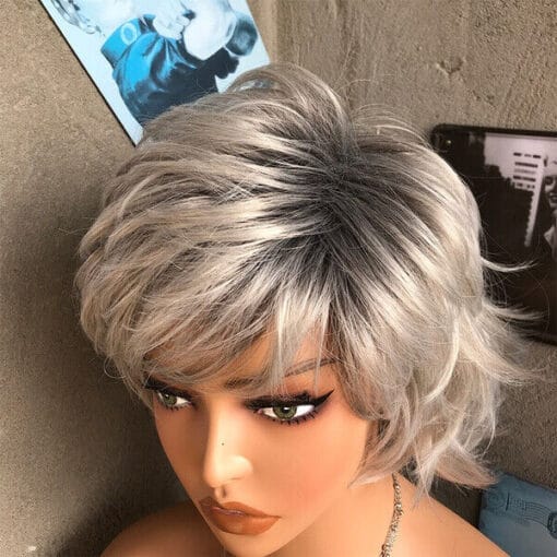 Women Grey Wigs Pixie Cut Wig Fluffy Layered Hair Black MI1610486