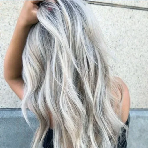 Women Lady Ash Gray Silver White Ombre Long Wavy Curly MI1611626