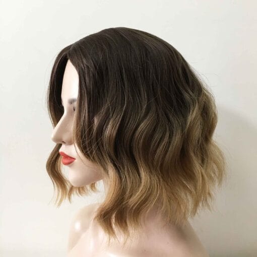 Women Ombre Dark Brown Blonde Short Curly Middle Part Bob MI1611188