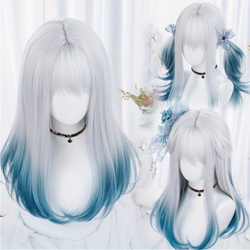 Women Synthetic Wig Long Straight Ombre Two Tone Silvery MI1610313