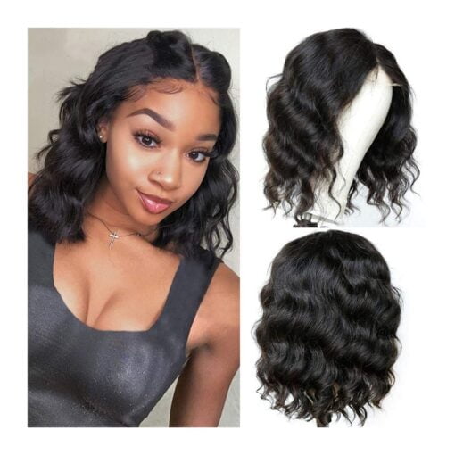 Women Wigs Brazilian Body Wave Wig Short Lace Wigs For Women Black Women 4×1 Body Wave Lace Closure Bob Wig T Part Middle Brown Lace Human Hair 150% Density MI1603645