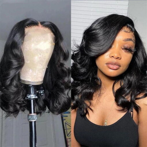 Women'S Black Brazilian Medium Length Wavy Micro Curly Hair Wig Medium Parting High Temperature Fiber Wig Black MI1611046