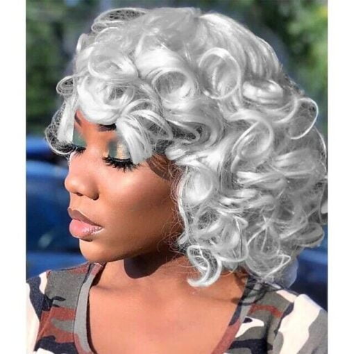 Women'S Short Curly Wave Wigs Fluffy Black Blonde Gray Wig MI1604219