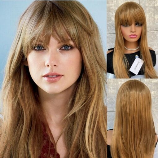 Women'S Taylor Swift Hairstyle Long Straight Synthetic Hair Capless Wig Natural MI1611607