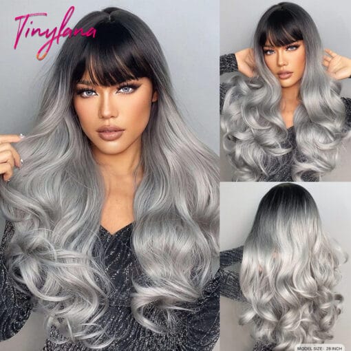 Women'S Wig Natural Gray Hair | Silver Hair Extensions Black MI1611786