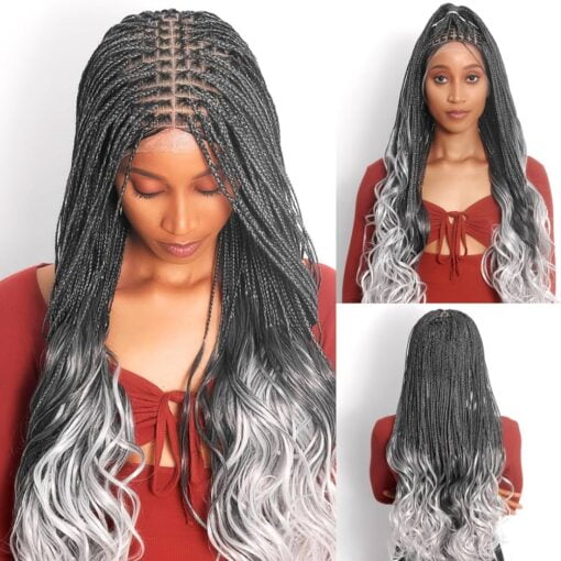 Wow Braids Box Braid Wig Boho Knotless Braided Wigs For Women Black Women, With 360 Glueless Full Swiss Lace Cap,& Human Baby Hair Frontal, Synthetic Long MI1602176