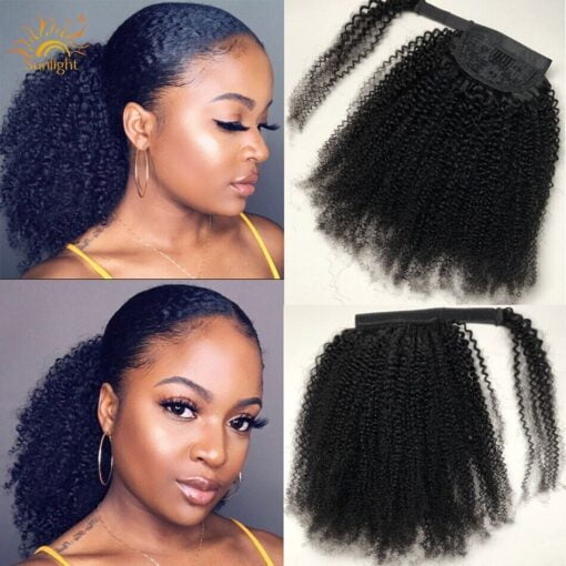 Wrap Around Human Hair Ponytail Hair Extensions Kinky Curly MI1604328