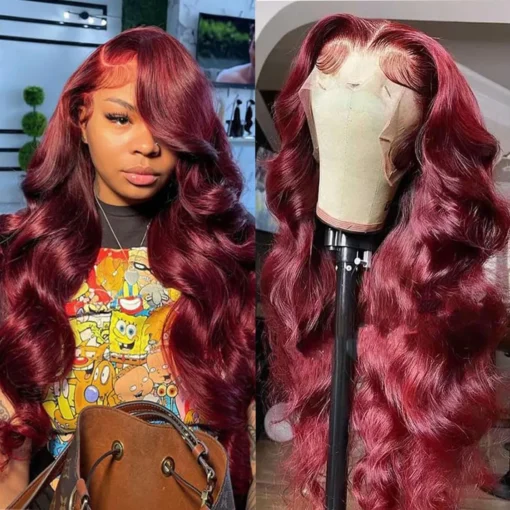 Wrivox 99J Burgundy Lace Front Wigs Human Hair 24 Inch 13X4 MI1604437