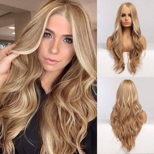 Xczemu Long Wavy Blonde Wig Synthetic Wigs For Women Women Middle MI1603364