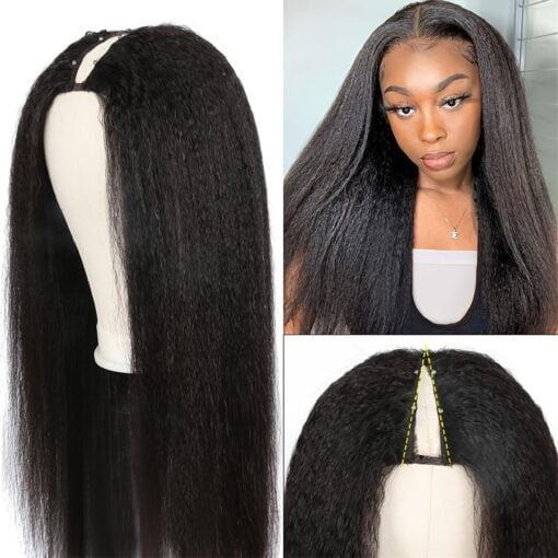 Yaki Straight V Part Wigs Human Hair Kinky Straight Wigs MI1604417