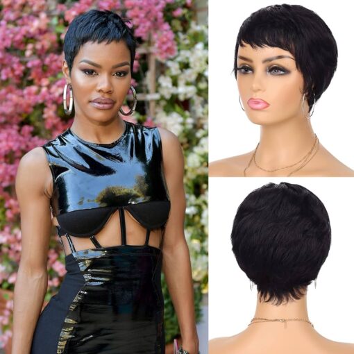 Yargel Hair Pixie Cut Human Hair Wigs For Women Black Women Glueless Wear And Go Wig Short Layered Pixie Wig With Bangs Full Machine Made Glueless Wigs For Women MI1605873