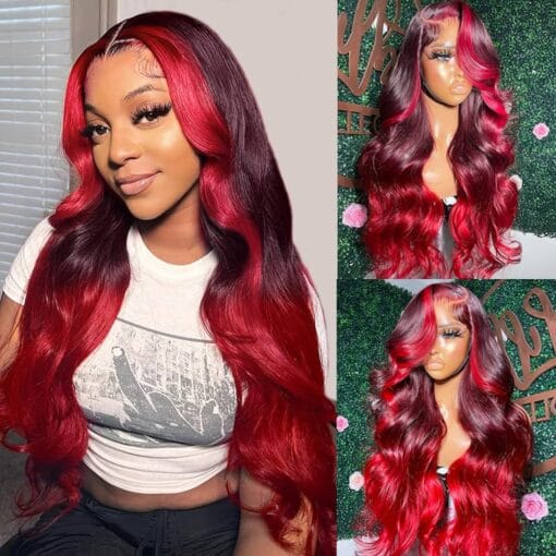 Yms Red Lace Front Wigs Human Hair 180% Density Ombre Red Human Hair Wigs For Women Women Red Glueless Wigs Human Hair Pre Plucked (20 Inch,13X4 Lace Front MI1611284