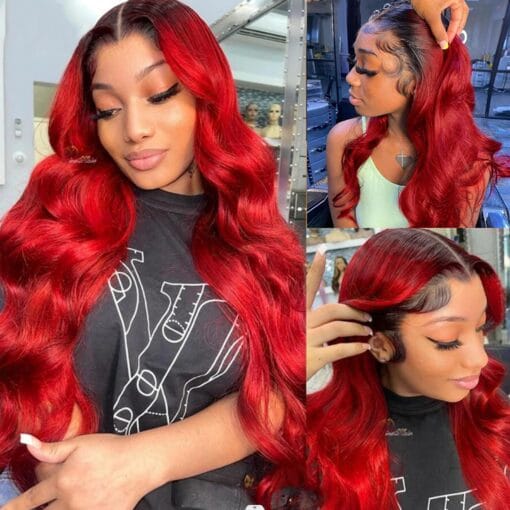 Yms Red Wigs For Women Black Women Human Hair 13X4 Hd MI1611286