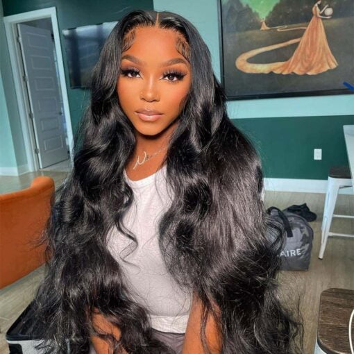 Ymsgirl 26 Inch Body Wave Lace Front Wigs Human Hair 5X5 Lace Closure Wig T Part Lace Wig Human Hair For Women Black Women Pre Plucked With Baby Hair MI1603837