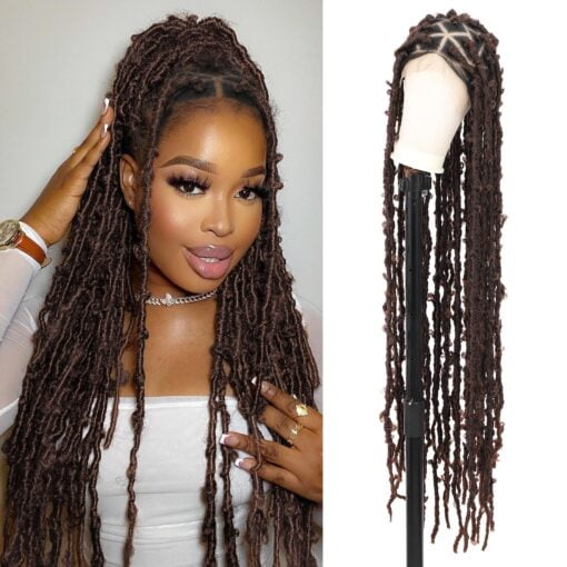 Youthfee 48" Locs Braided Wigs For Women Women Embroidery Full Double Lace Front Braided Wig With Baby Hair Butterfly Locs Braid Lace Wig Synthetic Triangle MI1603670