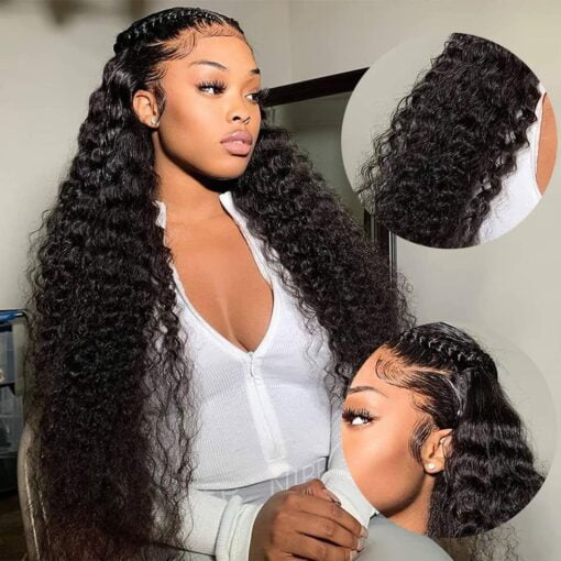 Yuzhou Grace Deep Wave Lace Front Wigs Human Hair Pre Plucked 13X4 Frontal Wigs Human Hair 180% Density Glueless Curly Wigs For Women Women Natural Color MI1602737