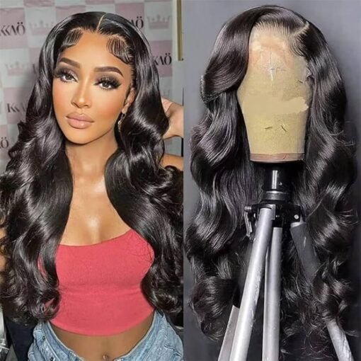 Zymon 26 Inch Body Wave Human Hair 13X4 Lace Front Wigs, 180% Density Brazilian Virgin Human Hair Lace Wigs, Human Hair Body Wave Wigs For Women Black MI1603832