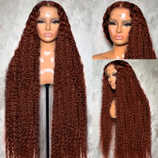 kf S0671c04be6224ad18cb31f3d73fdd797J Luvin 250 13x4 Reddish Brown Deep Wave Lace Frontal Wig 13x6 HD Lace Front Human Hair