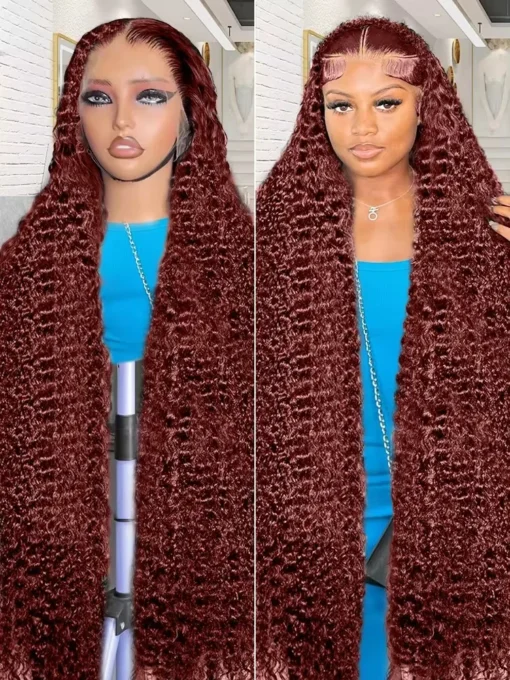 kf S74defe0de826434d9d8b397b5ef78bebE Luvin 250 13x4 Reddish Brown Deep Wave Lace Frontal Wig 13x6 HD Lace Front Human Hair