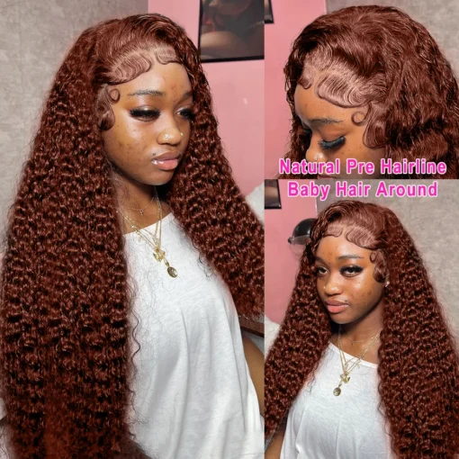 kf Sdaab6b3a2c6b4d4187fdd93aea9c346cF Luvin 250 13x4 Reddish Brown Deep Wave Lace Frontal Wig 13x6 HD Lace Front Human Hair