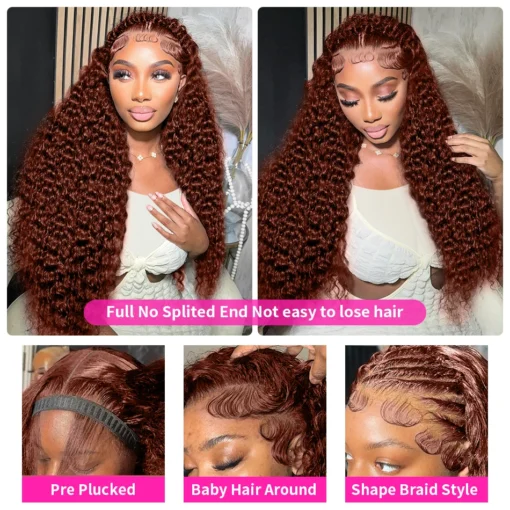 kf Sfa69dc6dd2c841688d2784f18d843f26U Luvin 250 13x4 Reddish Brown Deep Wave Lace Frontal Wig 13x6 HD Lace Front Human Hair